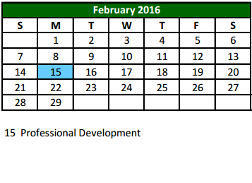 District School Academic Calendar for Don T Durham Int for February 2016