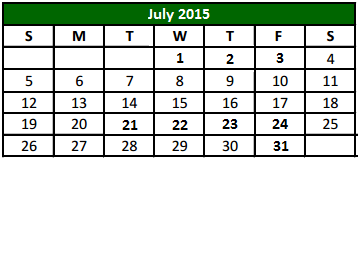 District School Academic Calendar for Don T Durham Int for July 2015