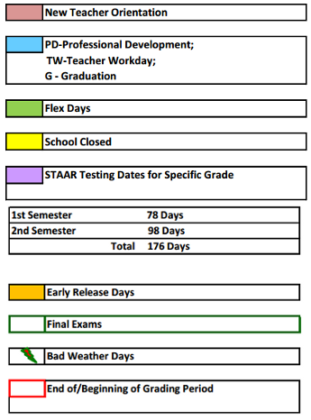 District School Academic Calendar Legend for Eubanks Intermediate