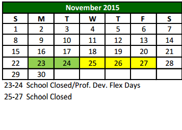 District School Academic Calendar for Don T Durham Elementary for November 2015