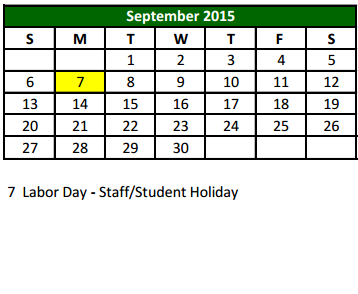 District School Academic Calendar for Don T Durham Elementary for September 2015