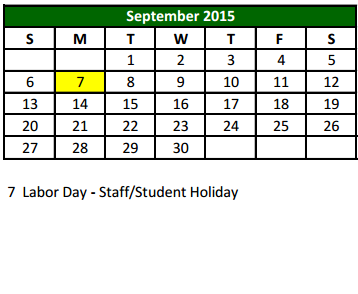 District School Academic Calendar for George Dawson Middle for September 2015