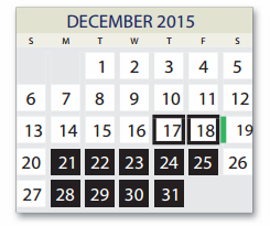 District School Academic Calendar for Sheffield Primary for December 2015