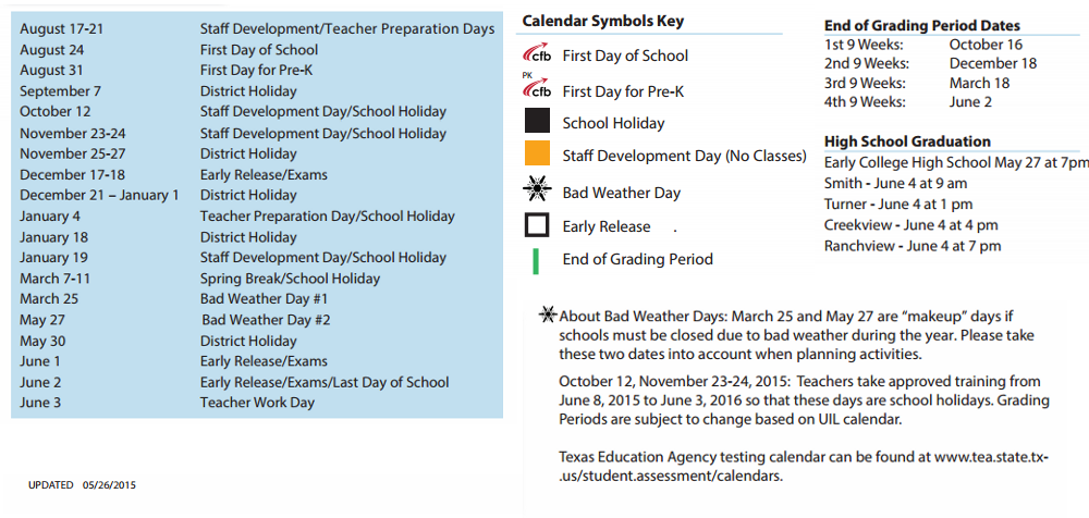 District School Academic Calendar Key for Grimes Education Center