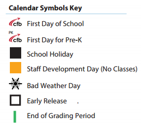 District School Academic Calendar Legend for Pre-k Ctr II