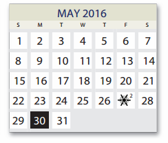 District School Academic Calendar for Kelly Pre-kindergarten Center for May 2016