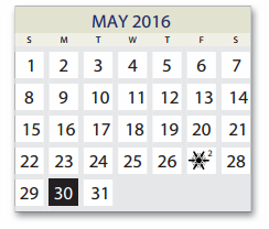 District School Academic Calendar for Huie Special Educ Ctr for May 2016