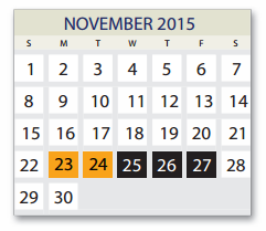 District School Academic Calendar for Kelly Pre-kindergarten Center for November 2015