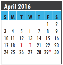 District School Academic Calendar for Galveston Co Jjaep for April 2016