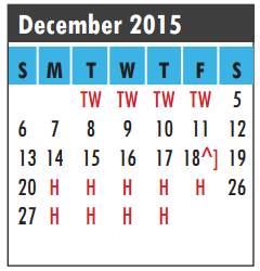 District School Academic Calendar for John F Ward Elementary for December 2015
