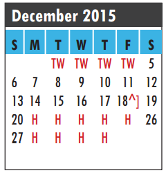 District School Academic Calendar for Clear Brook High School for December 2015