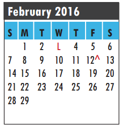 District School Academic Calendar for John F Ward Elementary for February 2016