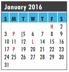 District School Academic Calendar for Galveston Co Jjaep for January 2016