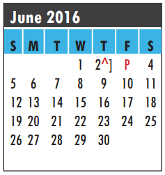 District School Academic Calendar for Wedgewood Elementary for June 2016