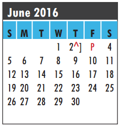 District School Academic Calendar for Galveston Co Jjaep for June 2016