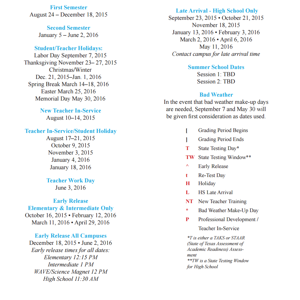 District School Academic Calendar Key for North Pointe Elementary