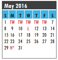 District School Academic Calendar for Wedgewood Elementary for May 2016