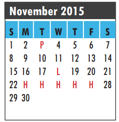 District School Academic Calendar for I W And Eleanor Hyde Elementary for November 2015