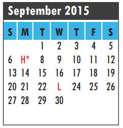 District School Academic Calendar for I W And Eleanor Hyde Elementary for September 2015