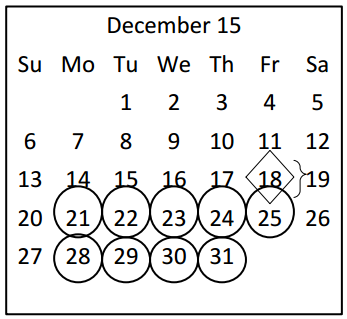 District School Academic Calendar for College Hills Elementary for December 2015