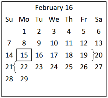District School Academic Calendar for Center For Alternative Learning for February 2016