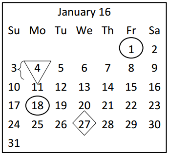 District School Academic Calendar for Center For Alternative Learning for January 2016