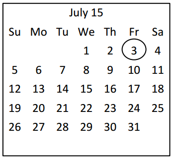 District School Academic Calendar for College Station Jjaep for July 2015