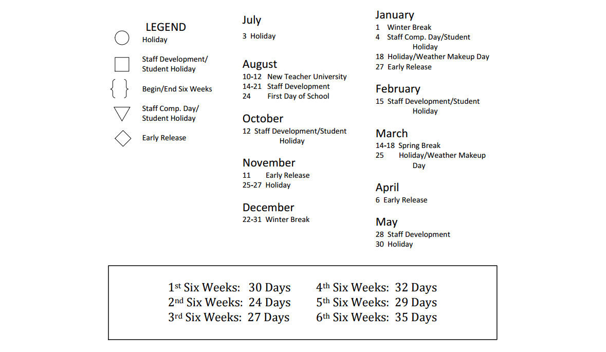 District School Academic Calendar Key for Oakwood Intermediate School