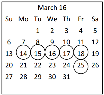 District School Academic Calendar for Oakwood Intermediate School for March 2016