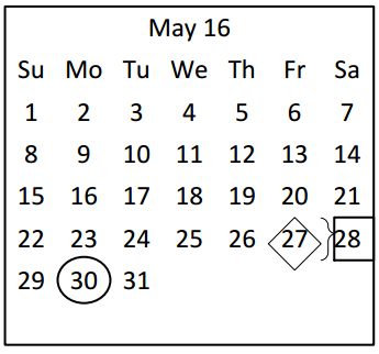 District School Academic Calendar for A & M Cons High School for May 2016