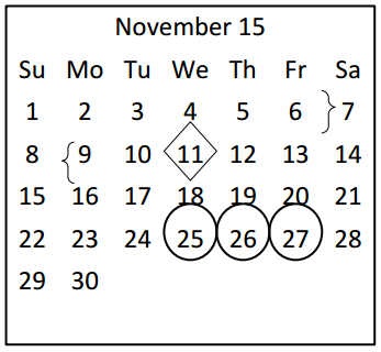 District School Academic Calendar for Pebble Creek Elementary for November 2015