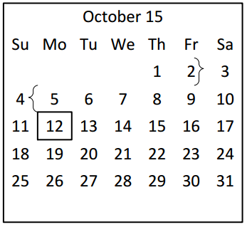 District School Academic Calendar for Center For Alternative Learning for October 2015