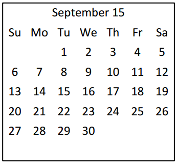 District School Academic Calendar for Center For Alternative Learning for September 2015