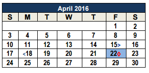 District School Academic Calendar for Arlon R Seay Intermediate for April 2016