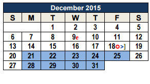 District School Academic Calendar for Mountain Valley Middle School for December 2015