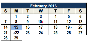 District School Academic Calendar for Church Hill Middle School for February 2016