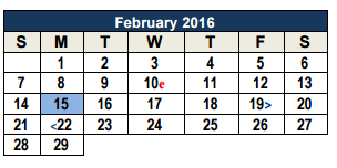 District School Academic Calendar for Spring Branch Middle for February 2016
