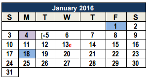 District School Academic Calendar for Spring Branch Middle for January 2016