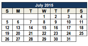 District School Academic Calendar for Comal Elementary School for July 2015