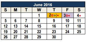 District School Academic Calendar for Mh Specht Elementary School for June 2016