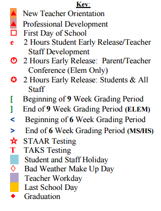 District School Academic Calendar Legend for Spring Branch Middle