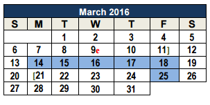 District School Academic Calendar for Smithson Valley High School for March 2016