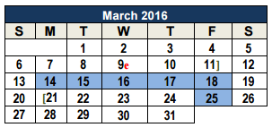 District School Academic Calendar for Smithson Valley Middle for March 2016