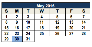 District School Academic Calendar for Spring Branch Middle for May 2016