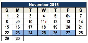 District School Academic Calendar for Rahe Bulverde Elementary School for November 2015