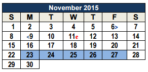 District School Academic Calendar for Spring Branch Middle for November 2015