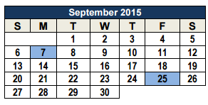 District School Academic Calendar for Smithson Valley Middle for September 2015