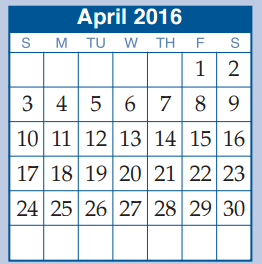 District School Academic Calendar for W L Hauke Alter Ed for April 2016