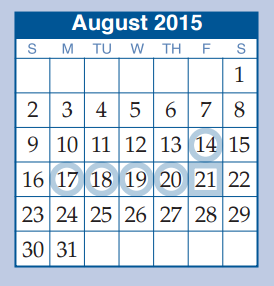District School Academic Calendar for New Oak Ridge Intermediate for August 2015