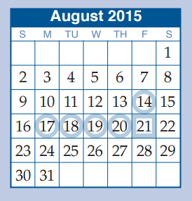 District School Academic Calendar for Conroe High School for August 2015